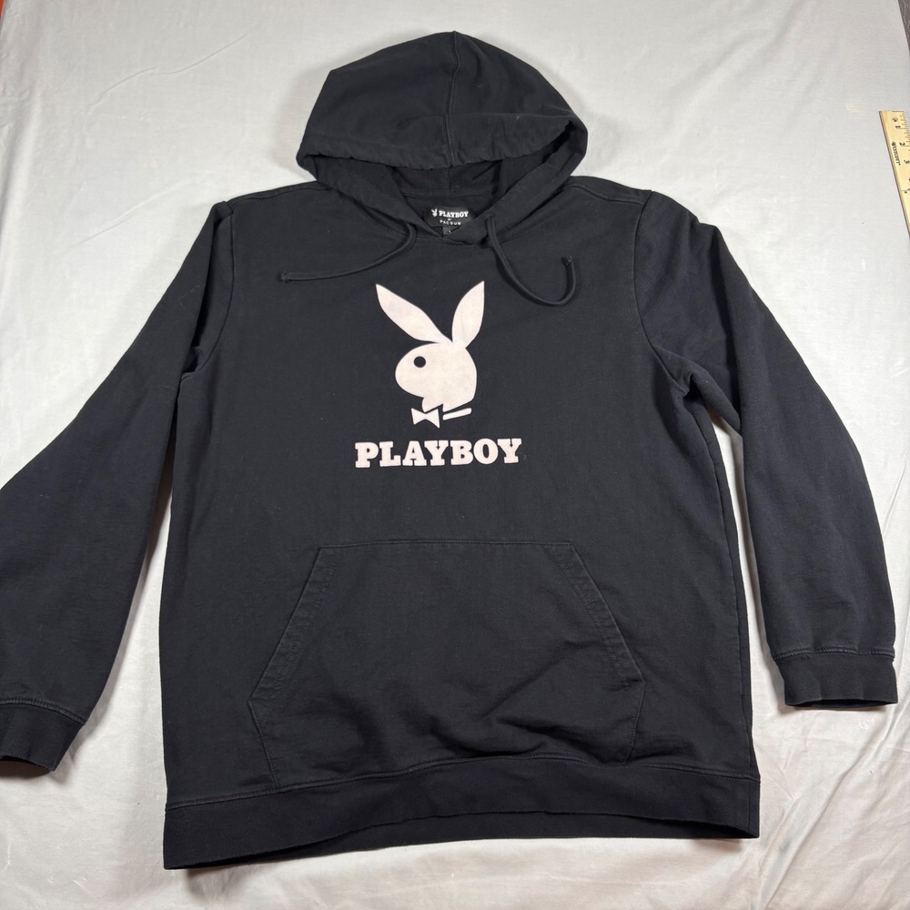 Playboy by PacSun Mens Hoodie Black Graphic Bunny Logo Sweatshirt Large